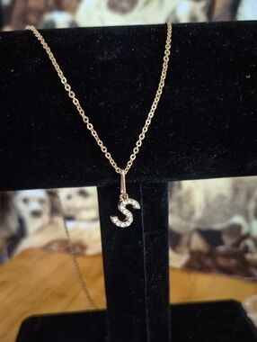 Gold Initial 'S' Pendant Necklace with Crystal Accents